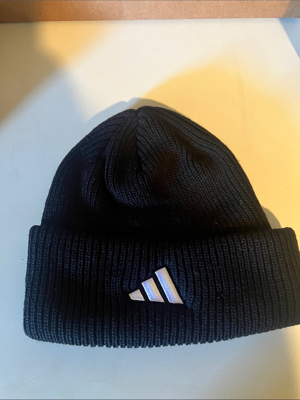 adidas Black Rib-Knit Cuffed Beanie with Reflective Logo